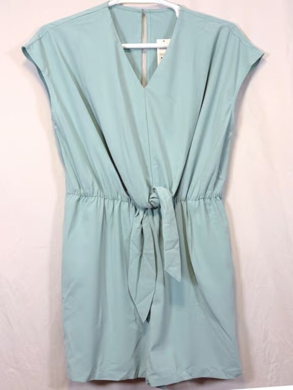 Live On The Edge Romper Front Tie Elastic Waist Light Teal Blue XL